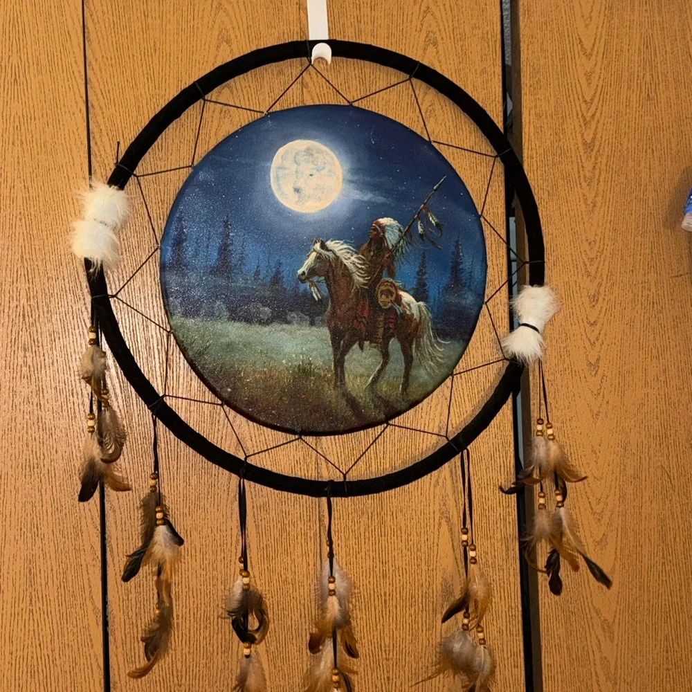 Native American Style Dreamcatcher with Moonlit Scene